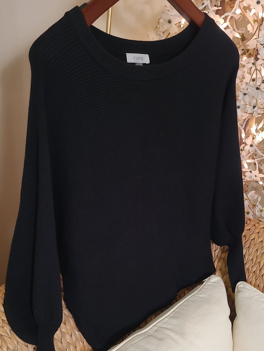 Black Ribbed Boat Neck Sweater - Picture 3 of 3